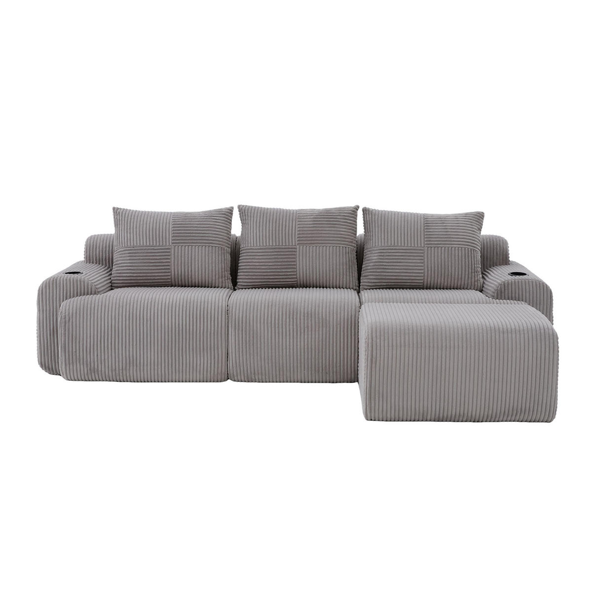 ECKSOFA 3-Sitzer Cordstoff Hellgrau mit Hocker 268/174/80 cm - Hellgrau, Textil (174/268cm) - Korfee