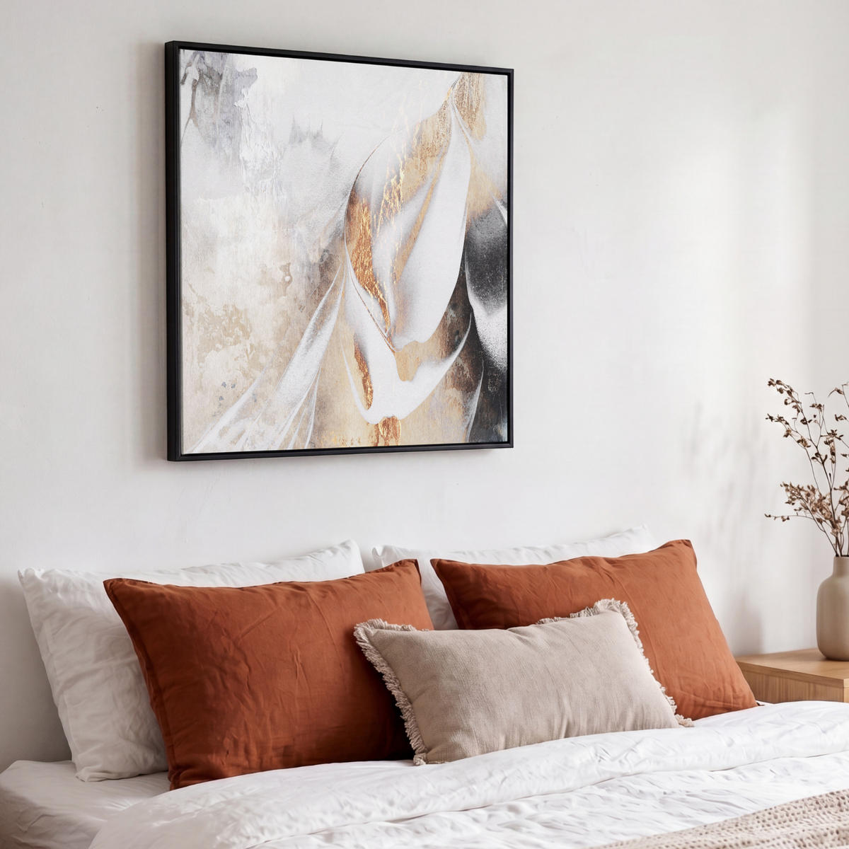 LEINWAND Bilder mit Rahmen - Luxus - Abstrakt - Gold - Weiß - 50x50 - Goldfarben, Textil (50/50cm) - MuchoWow