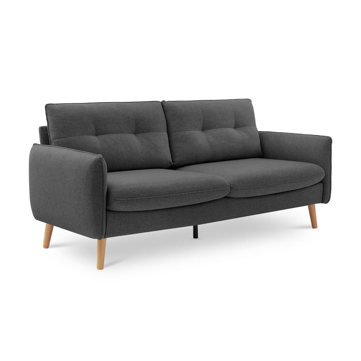 3-SITZER-SOFA Chloé Skandinavisches aus dunkelgrauem Stoff - Dunkelgrau/Akaziefarben, Holz/Holzwerkstoff (210/92/82cm) - Sicaan