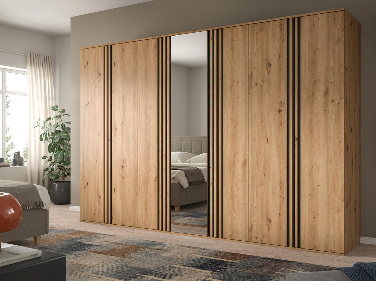 KLEIDERSCHRANK Eiche Artisan, grau 280 x 192 cm 7-türig, Drehtürenschrank mit Spiegel - Anthrazit/Eiche Artisan, Holzwerkstoff (280/192/56cm) - Inn.Furn