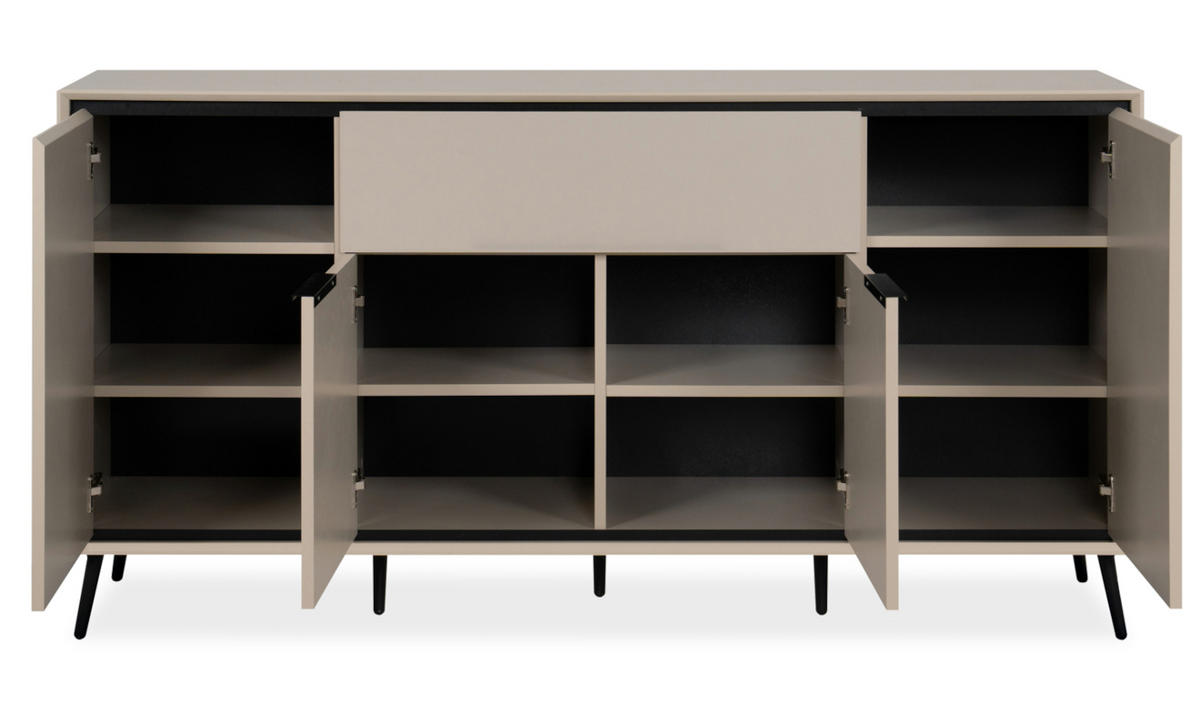 SIDEBOARD sand, schwarz 175 cm, Kommode mit Soft-Close-Funktion - Sandfarben/Schwarz, Holzwerkstoff/Kunststoff (175/90/38cm) - Furn.Design