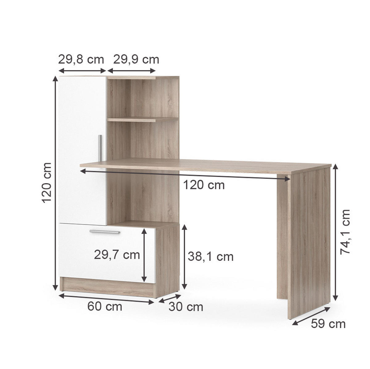 SCHREIBTISCH Tomy Sonoma/Weiß 150 x 59.3 cm - Weiß/Sonoma Eiche, Holzwerkstoff (59.3/150/120.1cm) - Vicco