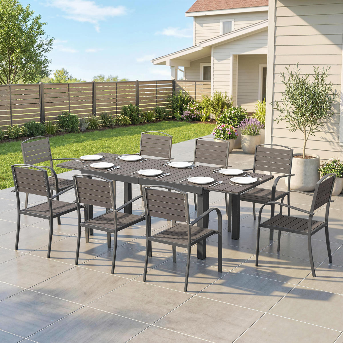 GARTENTISCHGRUPPE DE-18128 ausziehbar 150-225 cm, 8 Aluminium-Stühle Grau - Grau, Metall - ComfortXL