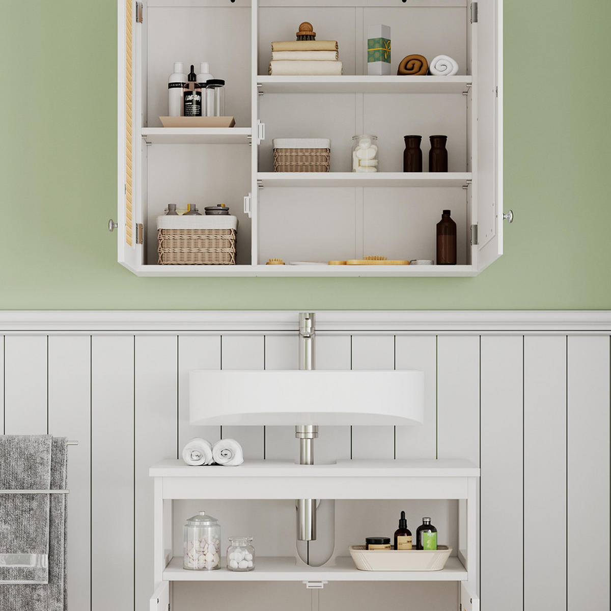 BADMÖBEL-SET Rosario Weiß 2 Teile - Weiß, Holzwerkstoff (60/60/30cm) - Vicco