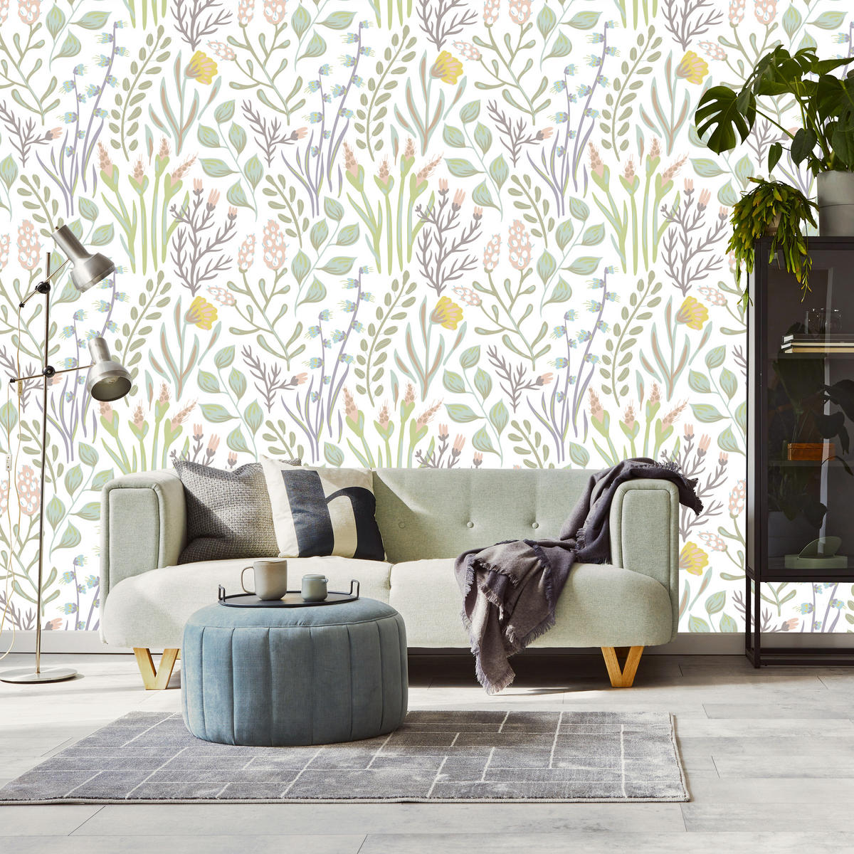 VLIESTAPETE Wiesenblumen und Kräuter – Grün, Beige, Weiß – 50x1000 cm - Beige/Weiß, Papier (50/1000cm) - Muralo