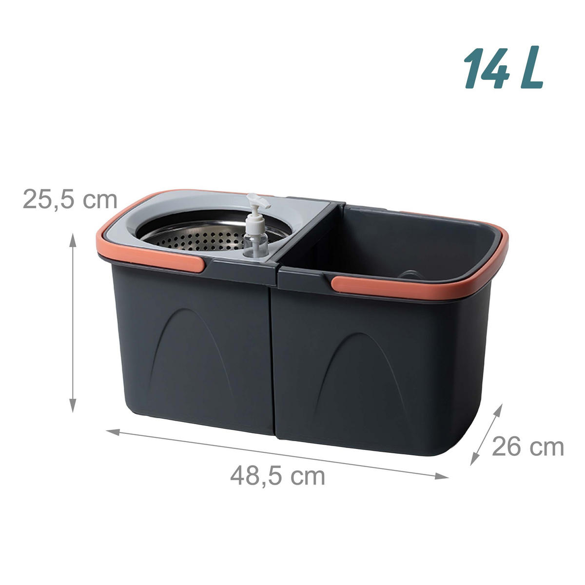 SOUPRAVA Antracitová Šedá Korálová s kbelíkem ždímačkou 14 L 2 náhradní hlavice - různobarevná, kov/textil (48.5/26/25.5cm) - Relaxdays