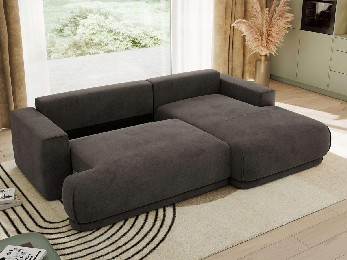 ECKSCHLAFSOFA RINA L Dunkelgrau Velvet - rechts - Dunkelgrau/Schwarz, Kunststoff/Textil (170/267cm) - MKS
