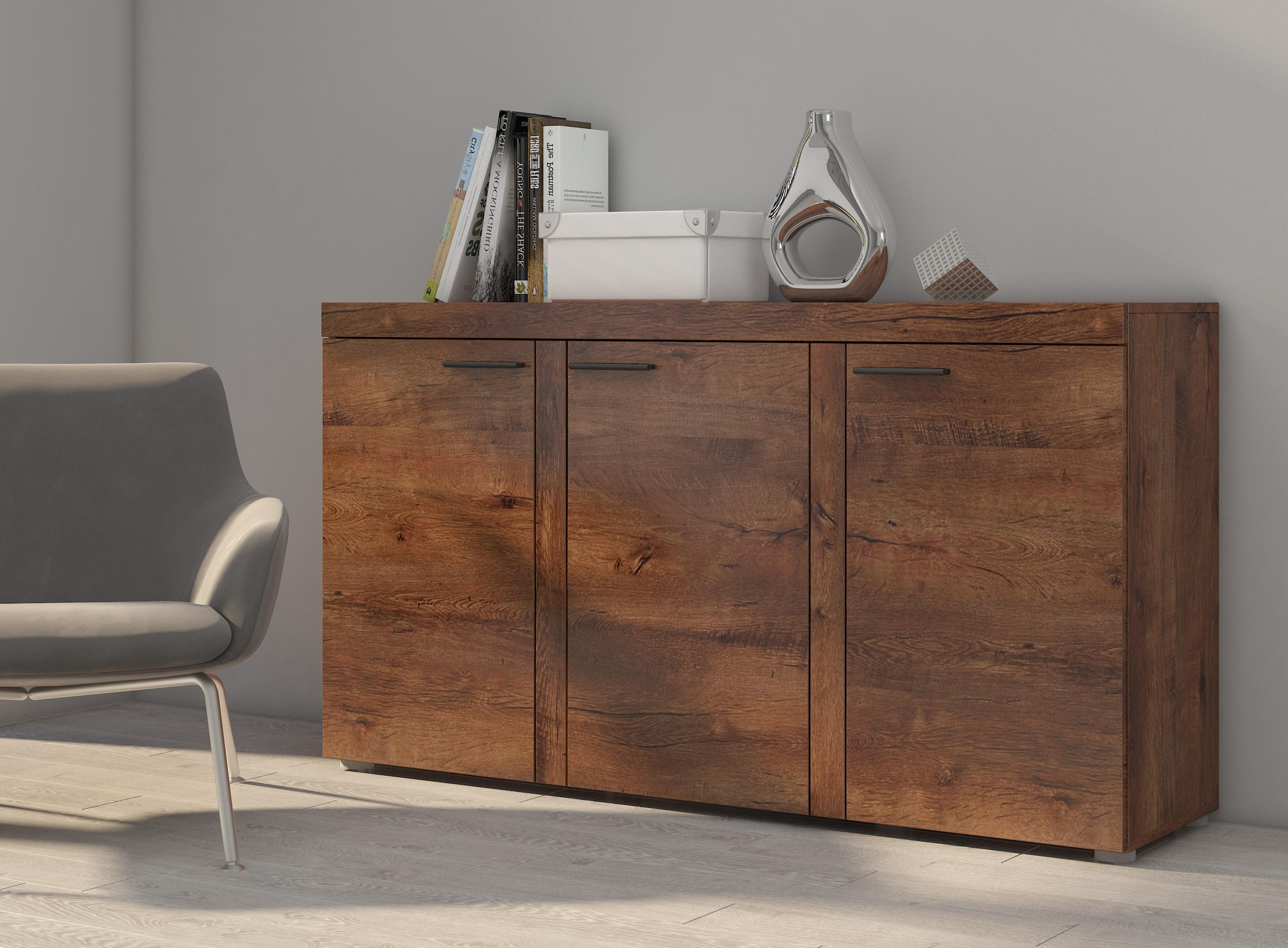 SIDEBOARD OKTAWIA 3F - Dunkelbraun, Holzwerkstoff (149/82/40cm) - Meblini
