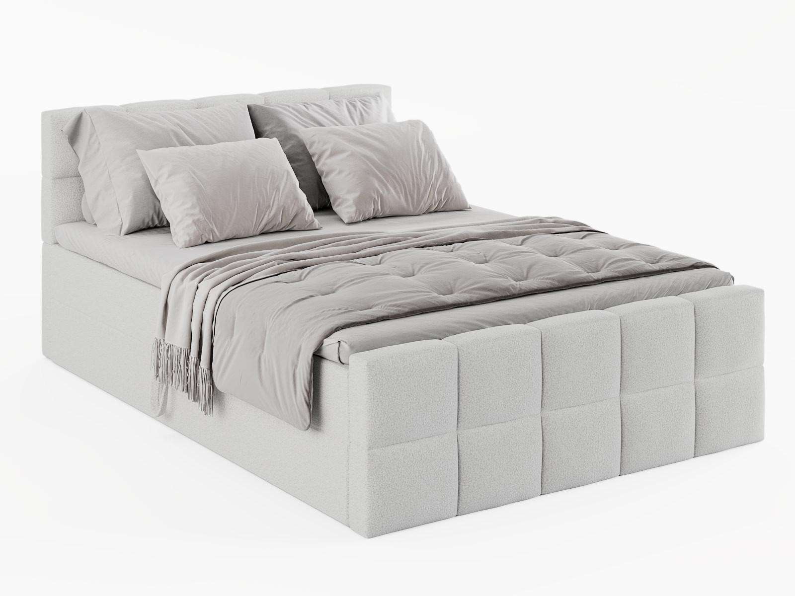 BOXBETT Vanessa 140/200 cm, in Weiß, Bouclé-Stoff, Bettkasten, Matratze, Topper - Weiß, Textil (140/200cm) - Barchello