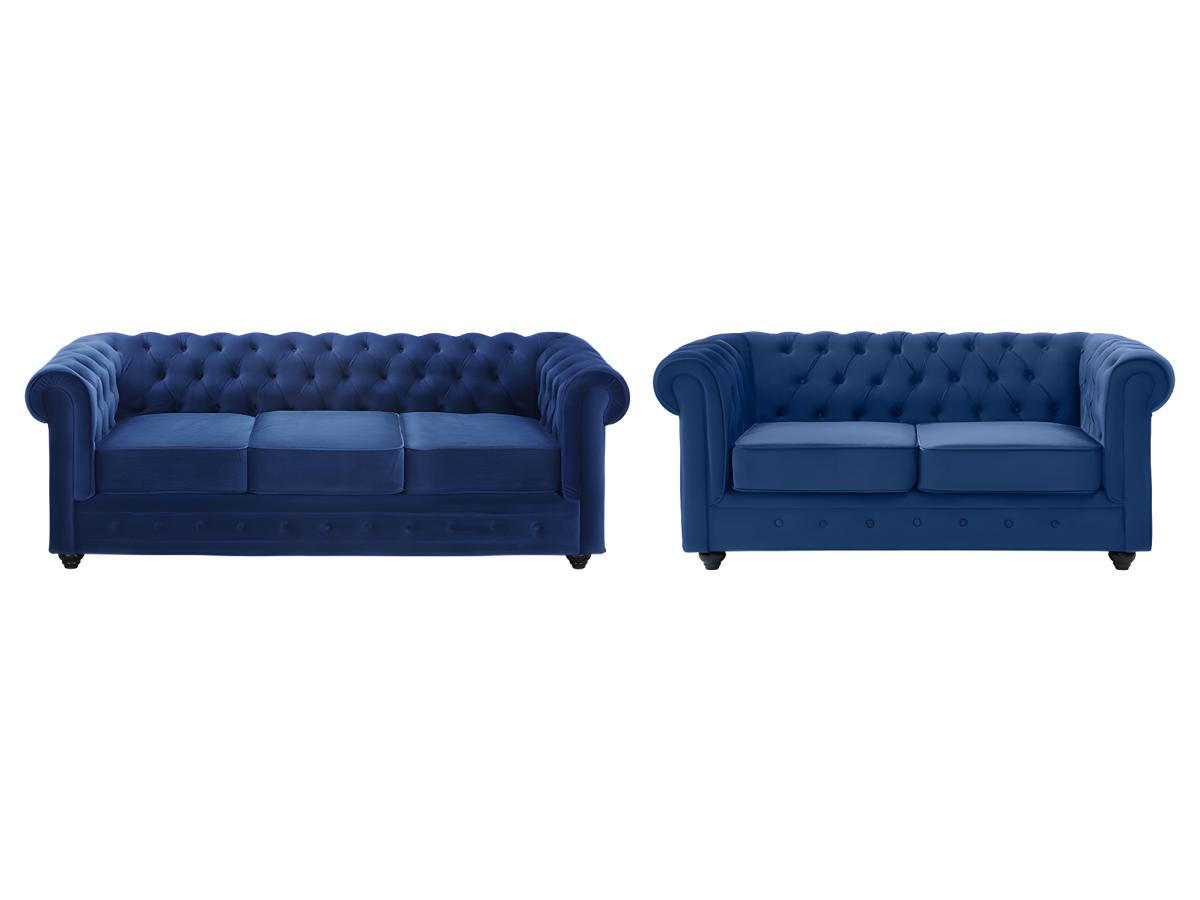 COUCHGARNITUR 3+2 - Samt - Dunkelblau - CHESTERFIELD - Blau, Textil (88/72/205cm) - Vente-Unique