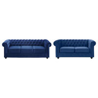 COUCHGARNITUR 3+2 - Samt - Dunkelblau - CHESTERFIELD - Blau, Textil (88/72/205cm) - Vente-Unique