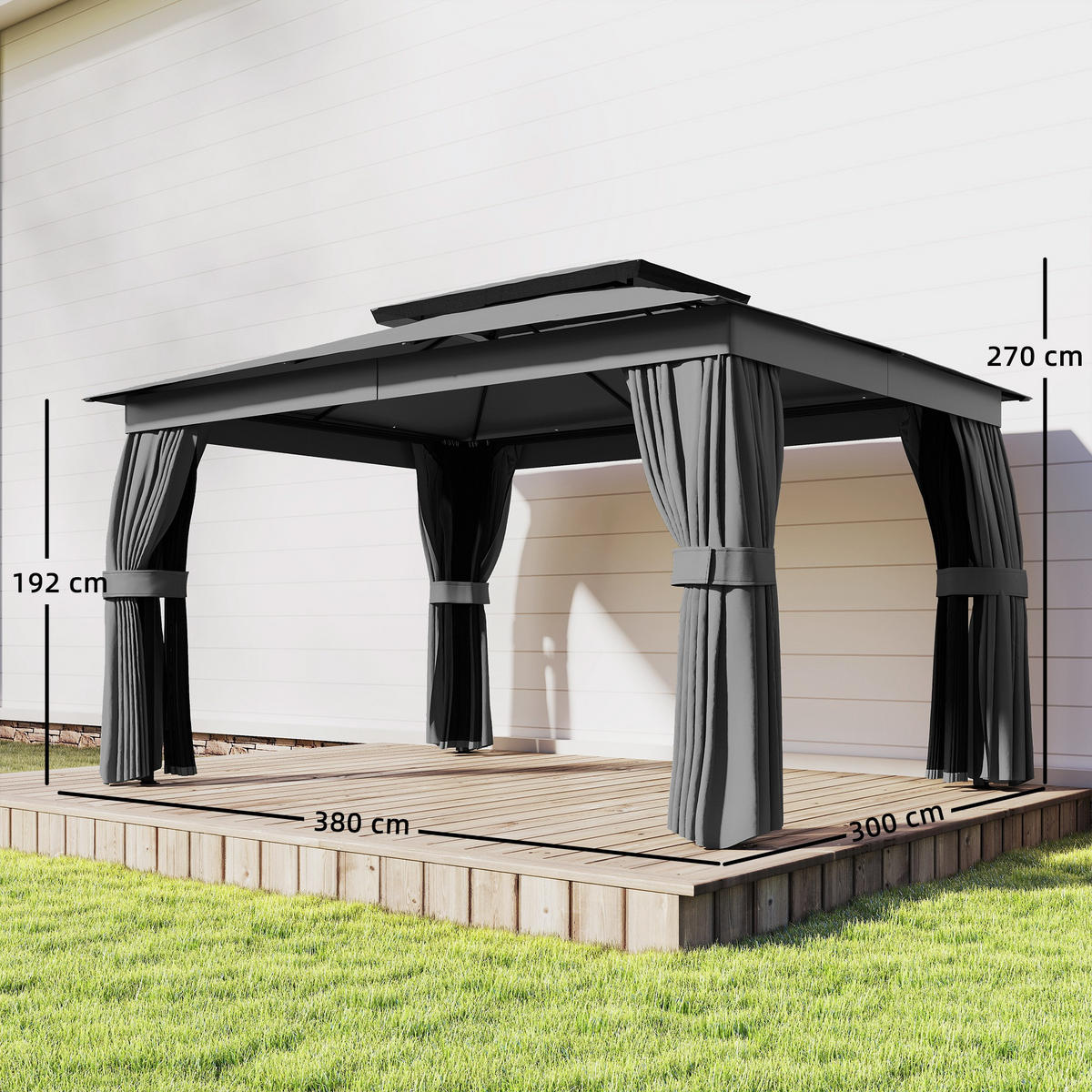 PAVILLON Metall Polyester Dunkelgrau - Dunkelgrau, Textil/Metall (300/270/380cm) - Outsunny