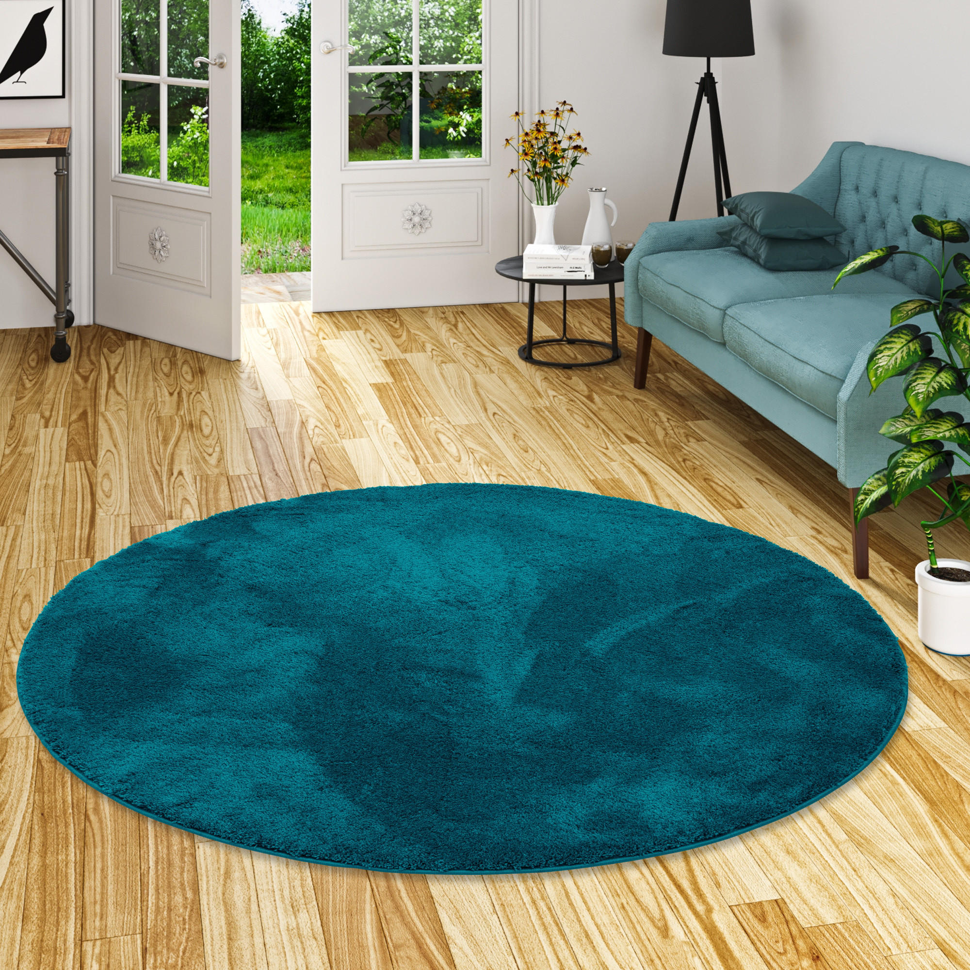 HOCHFLOR SUPER SOFT TEPPICH SILKY RUND - Petrol, Textil (160/160cm) - Pergamon
