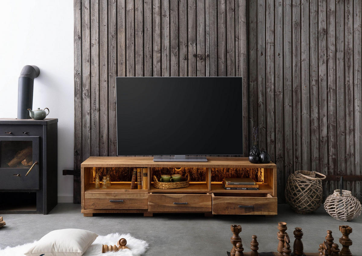 TV-BOARD Akazie 175x40x47 natur lackiert BARK #117 - Naturfarben, Holz (175/47/40cm) - Massivmoebel24