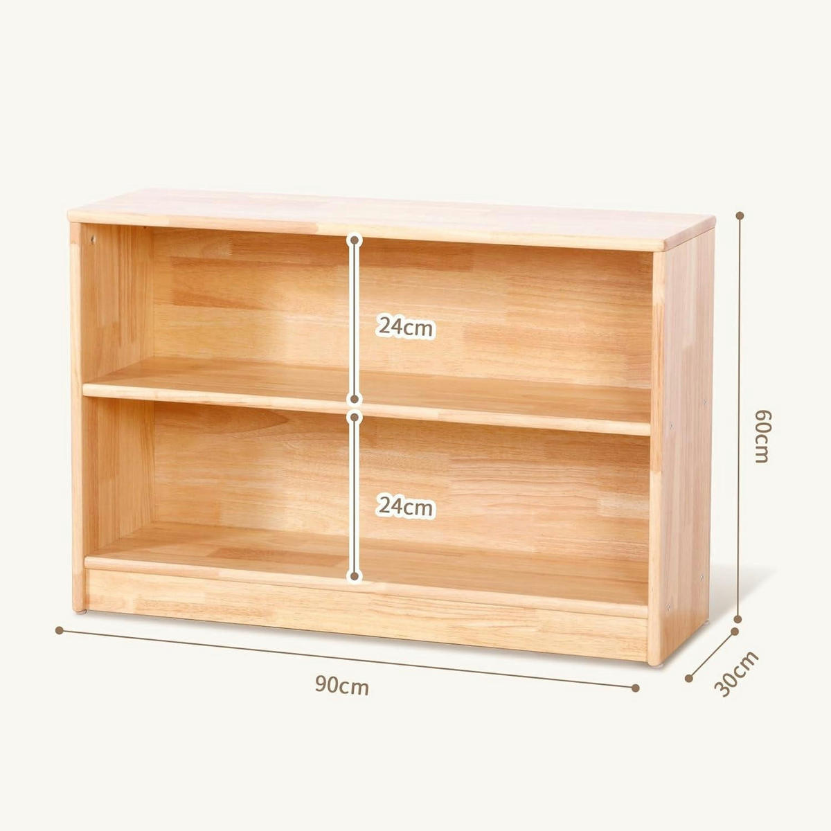 KINDERREGAL Spielzeugschrank Gummiholz 90 x 30 x 60 cm - Hellbraun, Holz (90/60/30cm)