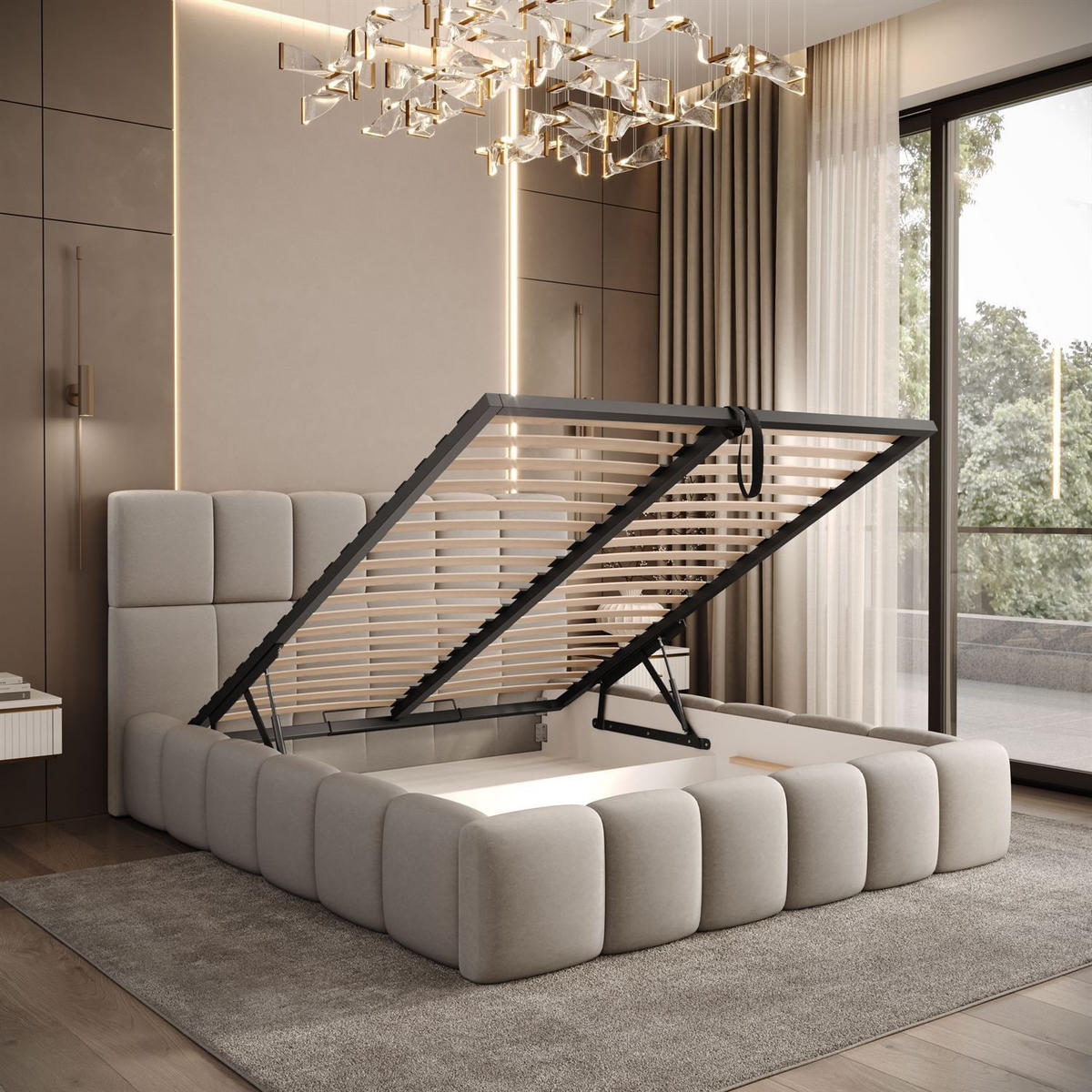POLSTERBETT VENEZIA mit Bettkasten 120x200, Castel 80 - Greige, Textil (120/200cm) - Lookway