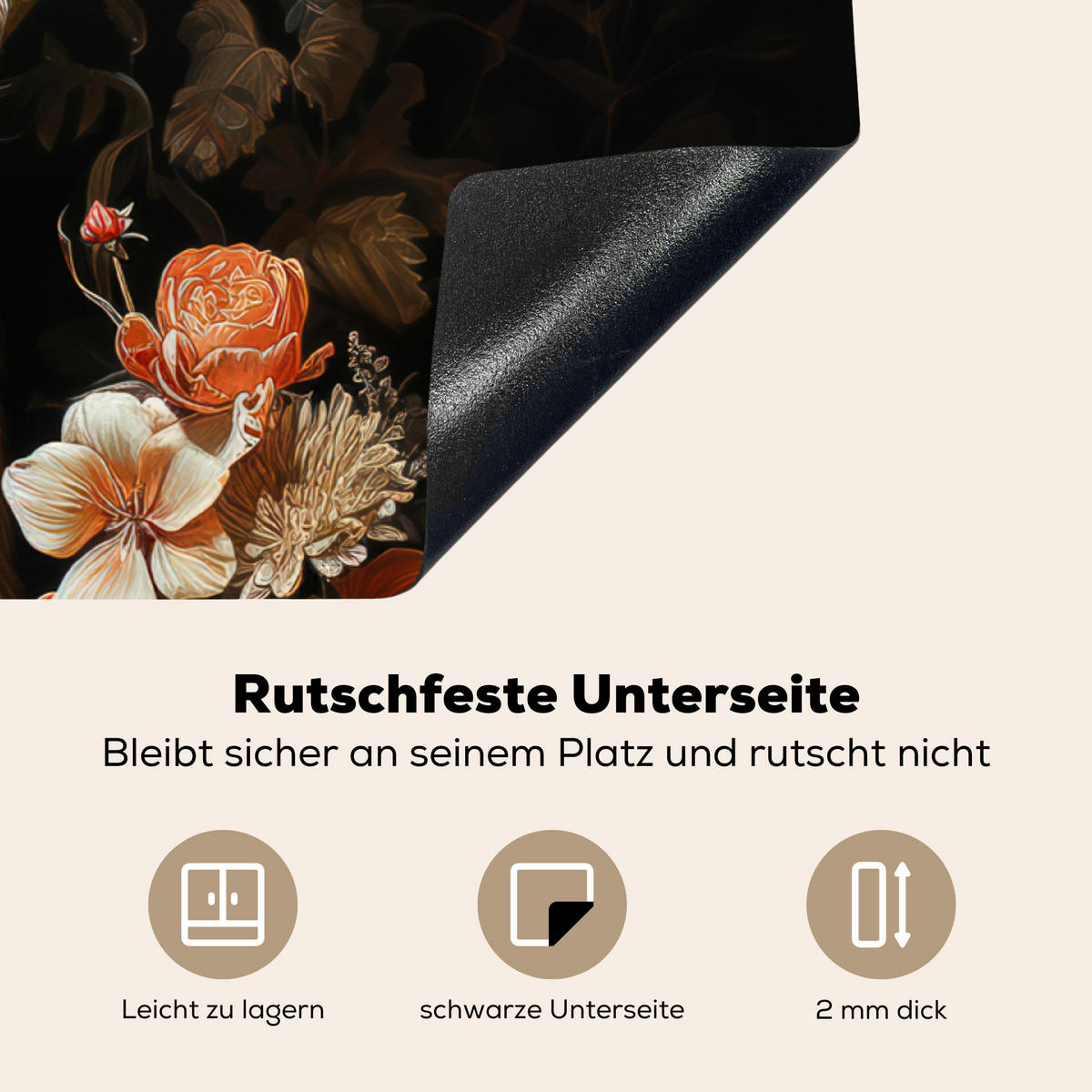 HERDABDECKPLATTE Hirsch - Tier - Blumen - Natur - Botanisch 85x52 cm - Kupferfarben, Kunststoff (85/52/0.2cm) - MuchoWow