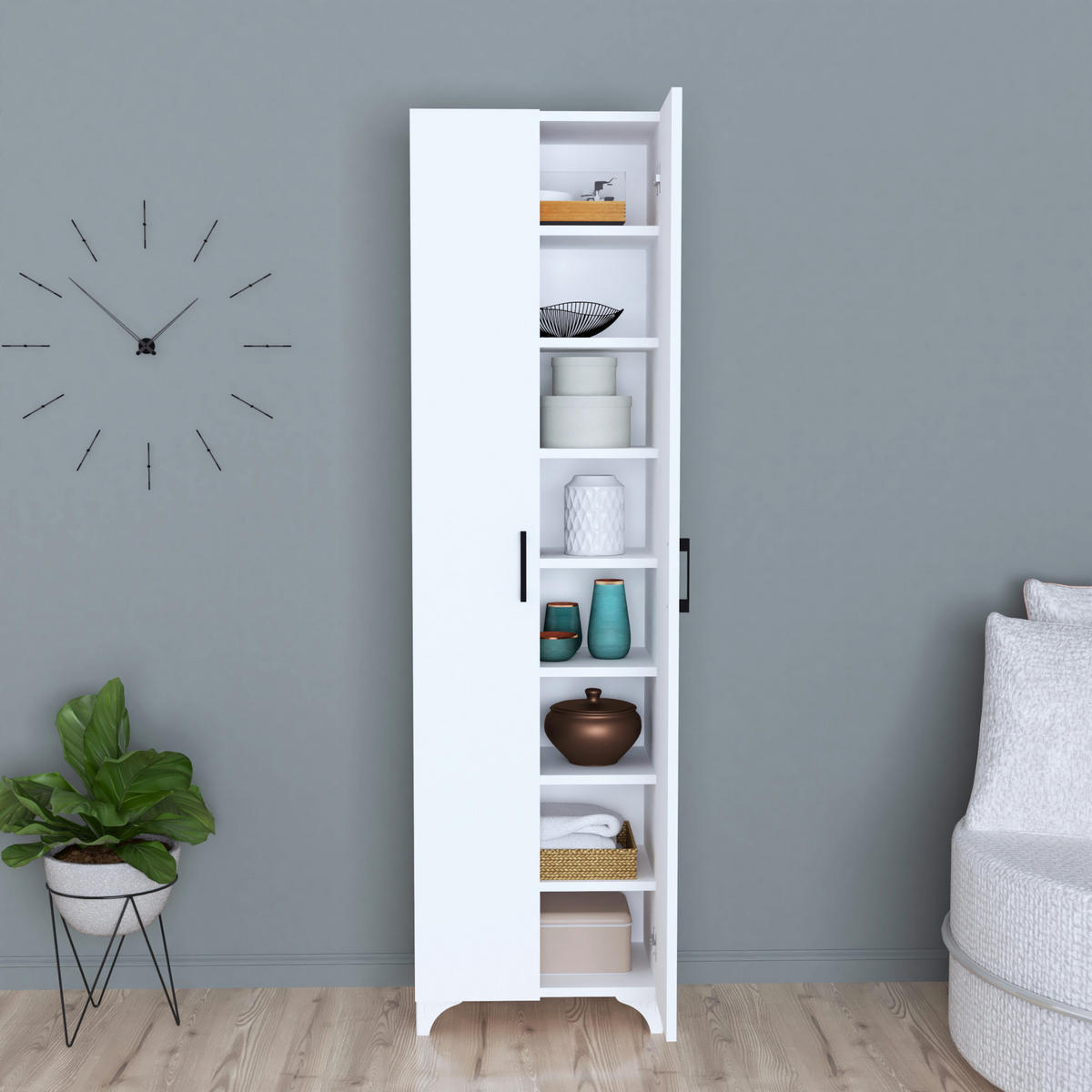 MEHRZWECKSCHRANK Strömsund - Weiß, Holzwerkstoff (48.5/177.5/32cm) - [en.casa]