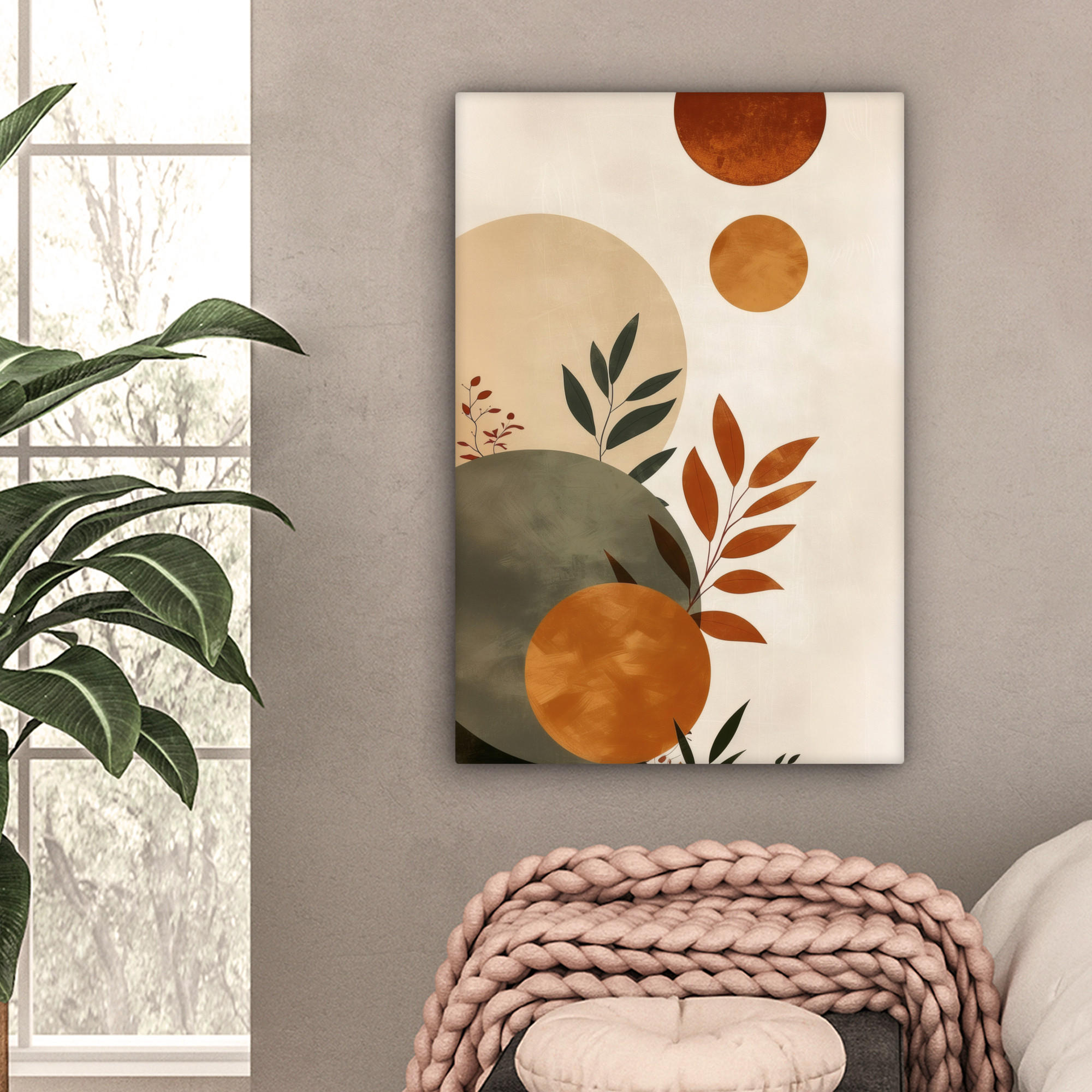 LEINWANDBILD Formen - Rund - Blätter - Beige 40x60 cm - Rostfarben, Textil (40/60cm) - MuchoWow