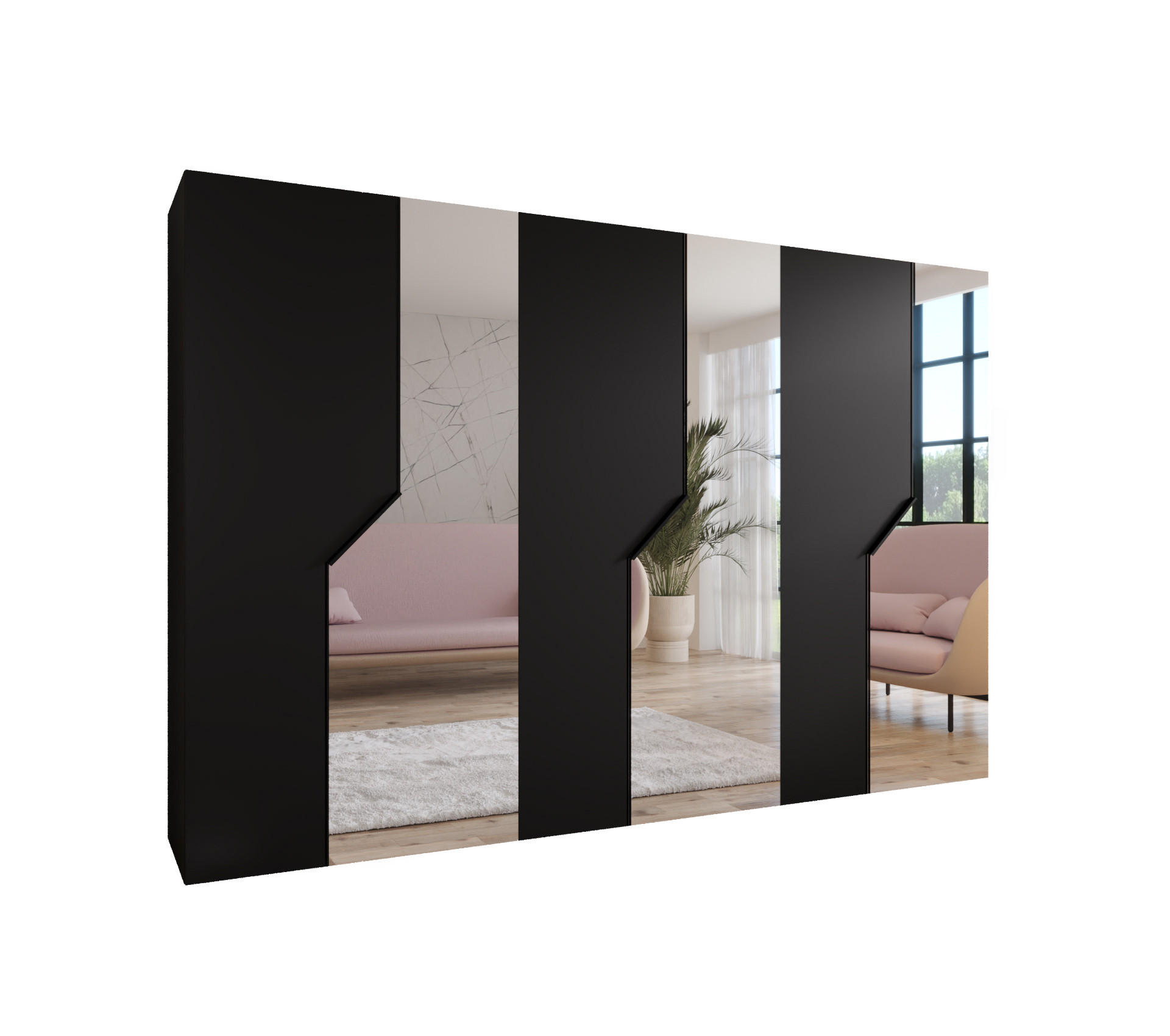 Abiks Möbel Drehtürenschrank Schwarz, Schwarz 300x202x52 cm