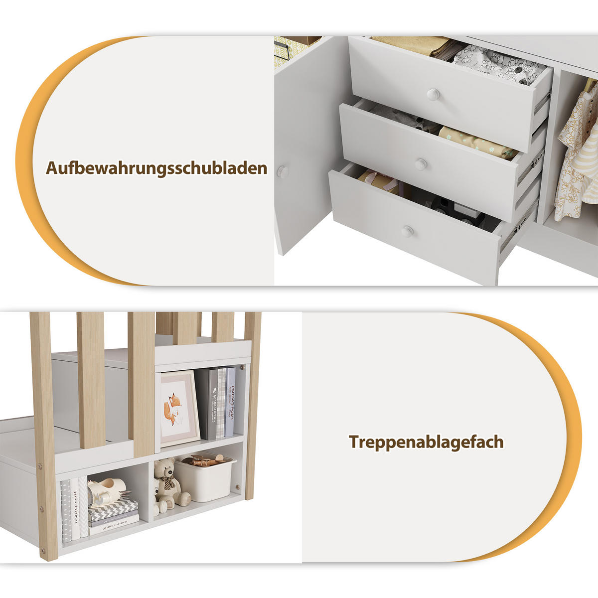 KINDERBETT 90x200cm Weiß Mit Treppe Schubladen & Schrank - Weiß, Holzwerkstoff (90/200cm) - FLIEKS