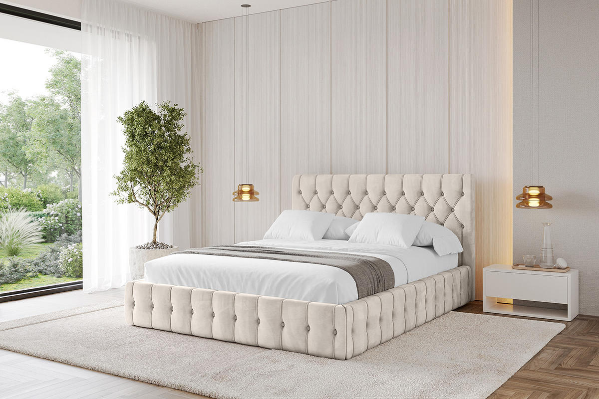 POLSTERBETT mit Bettkasten und Lattenrost, Bett mit Matratze H3/H4 - LARO 180x200 Beige - Beige, Holzwerkstoff/Textil (180/200cm) - ALTDECOR