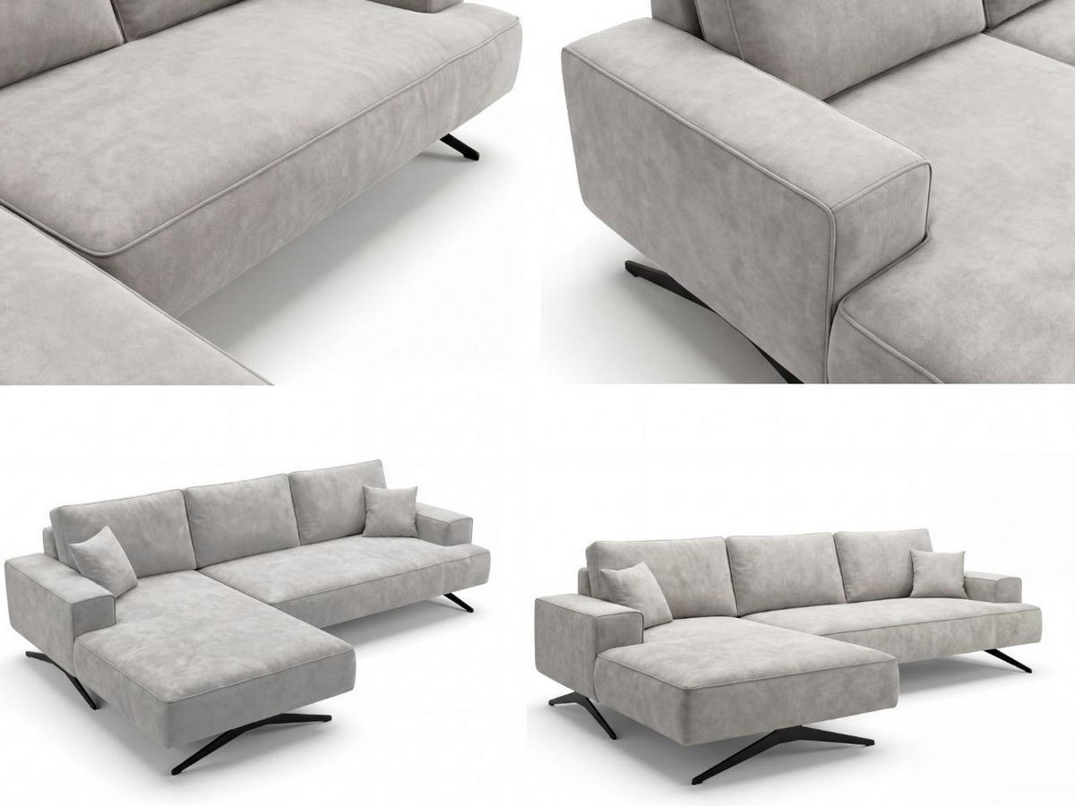 ECKSOFA Leto Grau Links - Schwarz/Grau, Holz/Textil (260/165cm) - Graingold