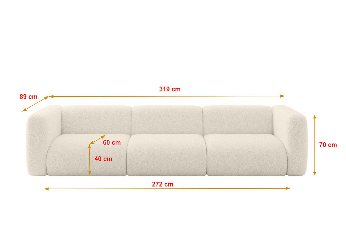 MODULÁRNÍ pohovka MIRA-S2, 3místná, 319 × 89 × 70 cm, béžová, bouclé - černá/kašmírová, kompozitní dřevo/textil (319/70/89cm) - ALTDECOR