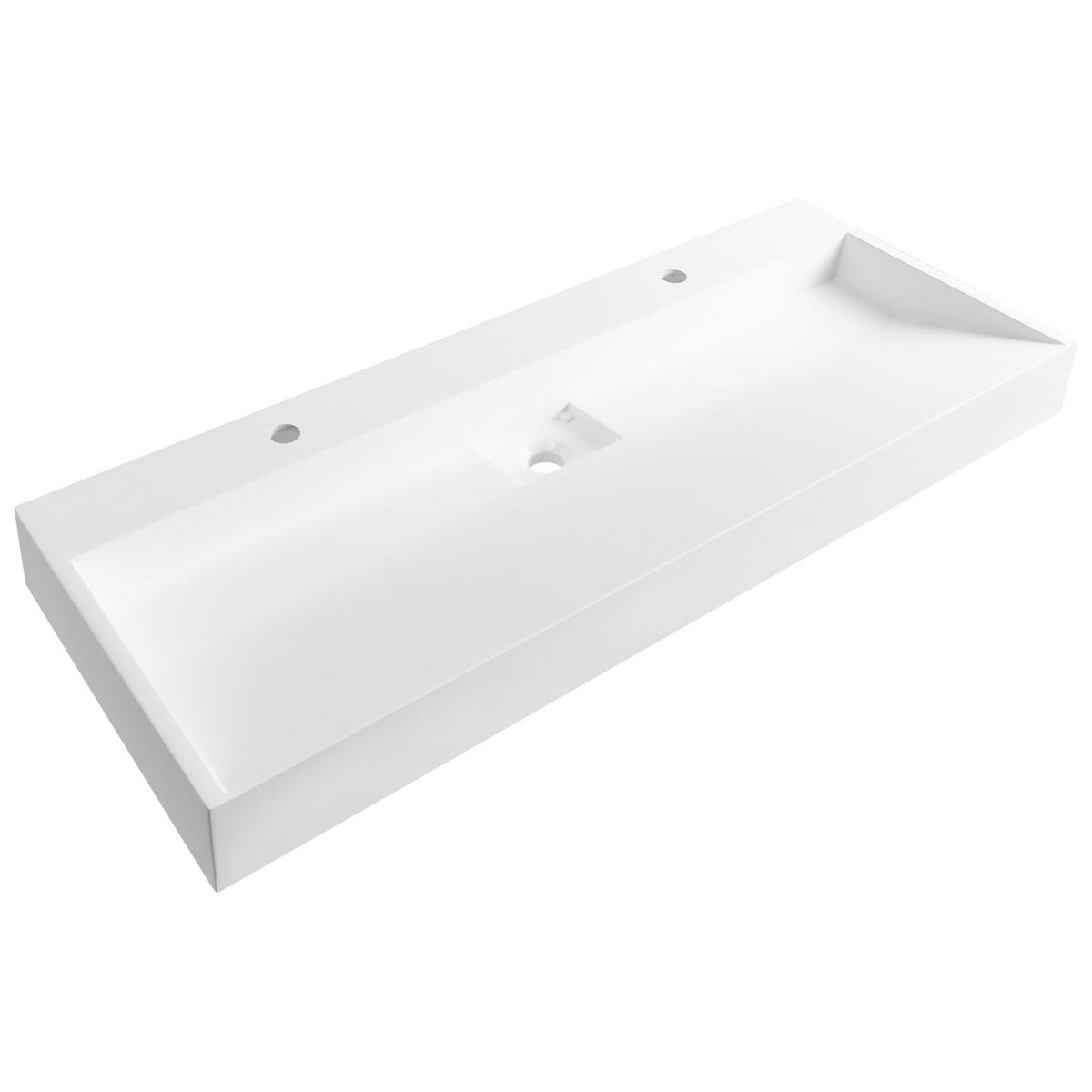 DVOJITÉ ZÁVĚSNÉ UMYVADLO Bílé 120/46 cm Litý minerální kompozit Quenko - bílá, přírodní materiály (120/12/46cm) - Beliani
