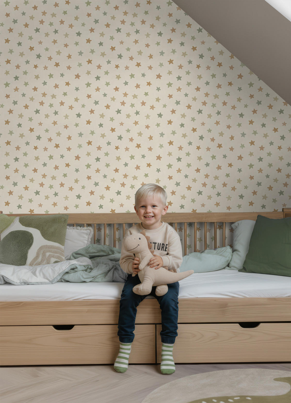 TAPETE kleine Sterne 50 x 900 cm - Grün, Papier (50/0.1cm) - ESTAhome