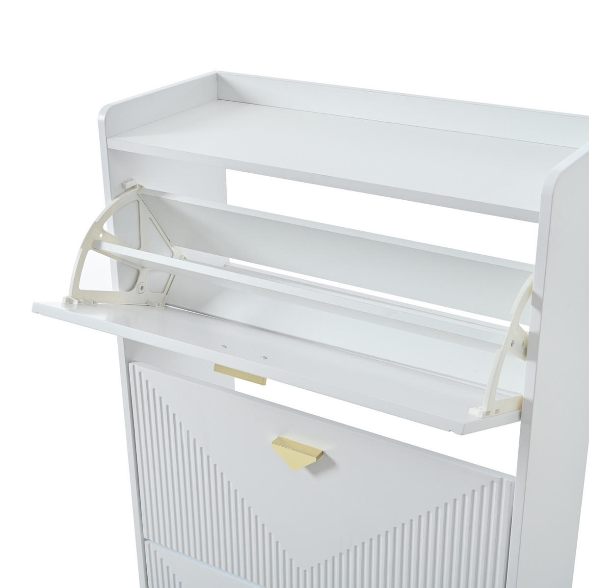 SCHUHSCHRANK in Weiß Schuhkommode mit 3 Klapptüren & 6 Schuhfächern, MDF, Vakuumformdesign, B70/T30/H120cm - Weiß, Holzwerkstoff (70/120/30cm) - STILVORA