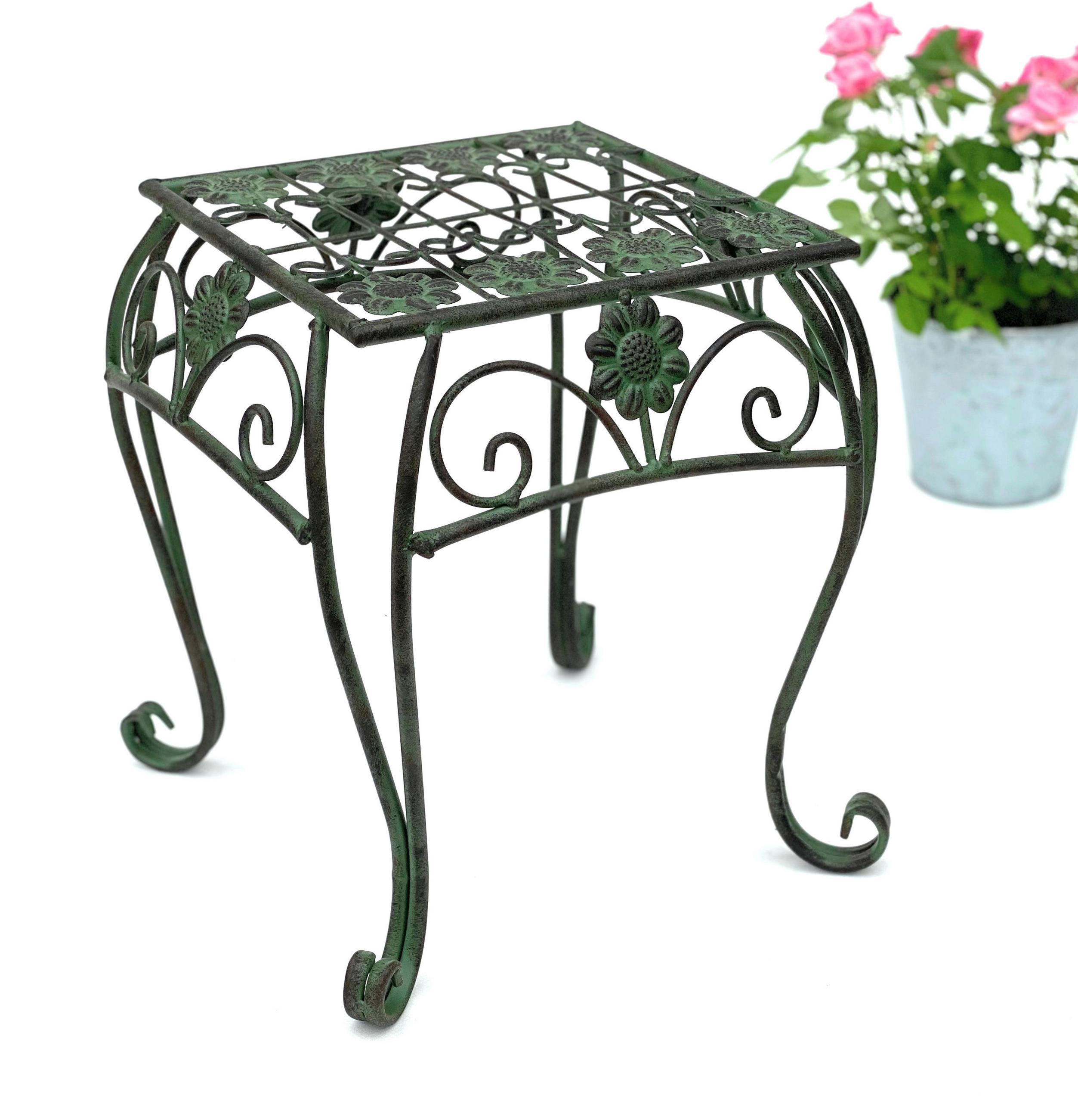 BLUMENHOCKER eckig Metall Grün 29,5/29,5/32 cm - Grün, Metall (29.5/32/29.5cm) - DanDiBo