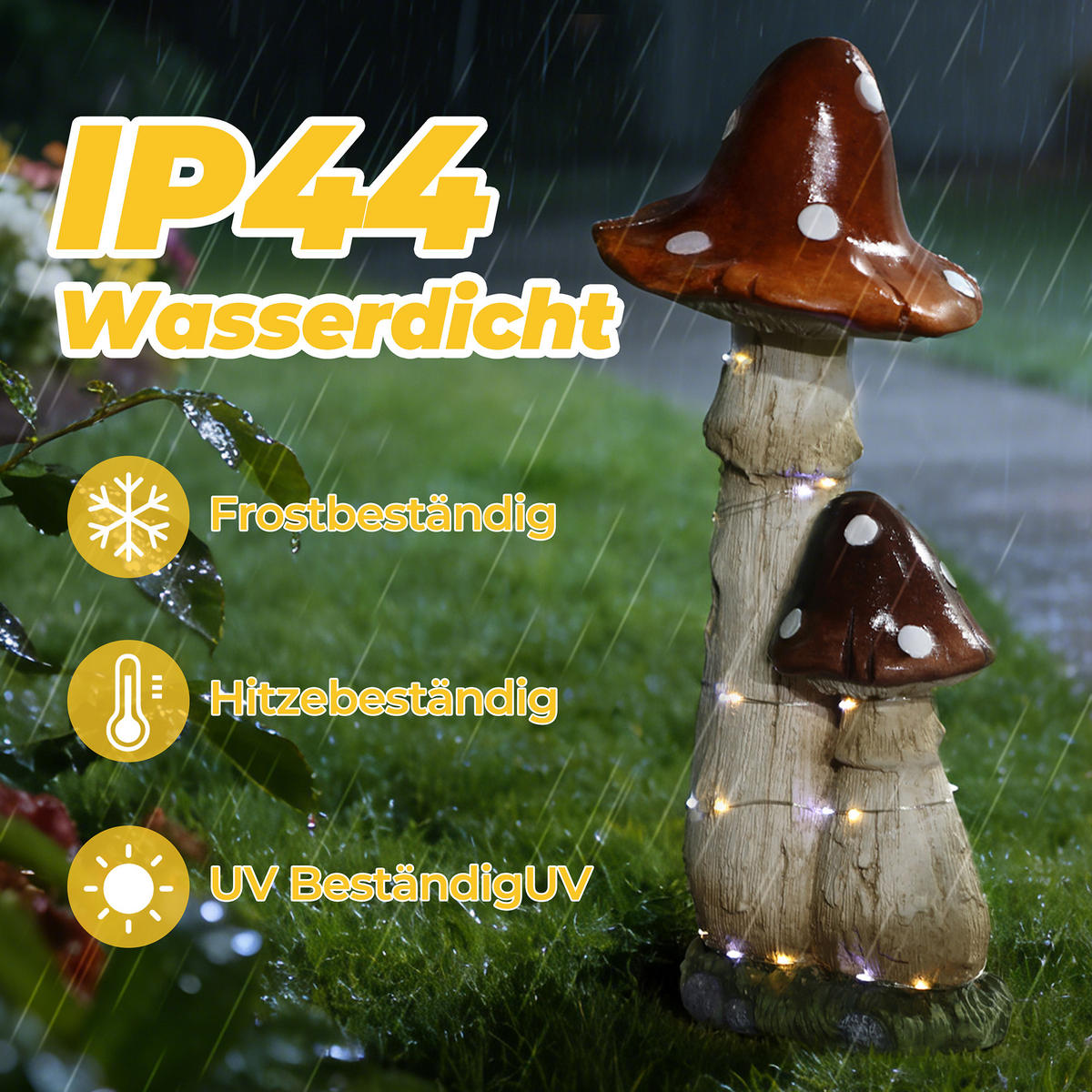 56CM MGO Solarbetriebene Gartenskulptur Pilz, mit LED-Beleuchtung Statuen für den Außenbereich Geschenkidee für Mama - Multicolor, Naturmaterialien (25/56/22.5cm) - Hometopia