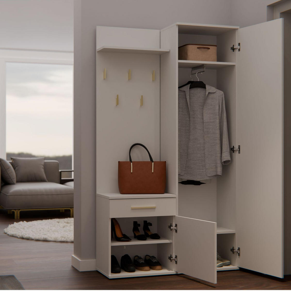 GARDEROBENSET Gustav (3-teilig) - Beige, Holzwerkstoff (50/180/35cm) - kommodly