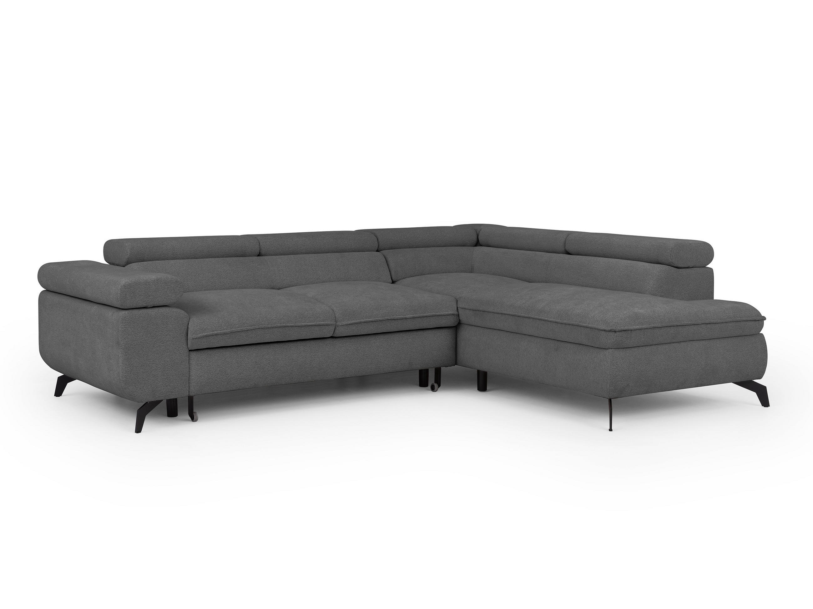 ECKSOFA mit Schlaffunktion und Bettkasten Bonnie aus Grau Chenille-Stoff mit verstellbaren Kopfstützen und Armlehne - Ottomane rechts - Schwarz/Grau, Holz/Textil (275/210cm) - S-Style Möbel