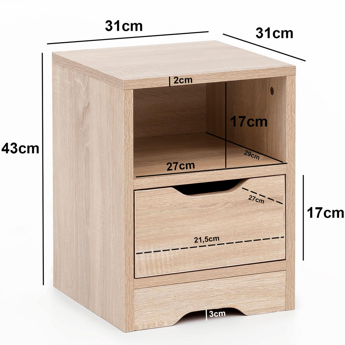 NACHTTISCH Modern Schublade Ablage Kratzfest ILM, Beige 31x31x43 cm - Beige, Holz (31/43/31cm) - KADIMA DESIGN
