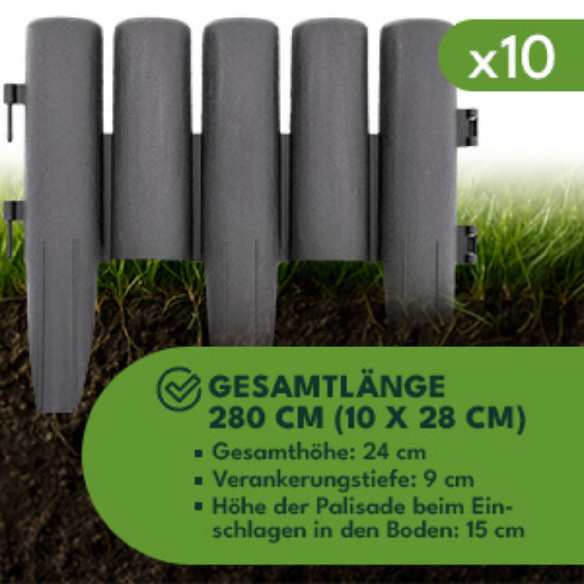 RASENKANTE 10-er Ser Kunststoff Anthrazit - Anthrazit, Kunststoff (5/15/28cm) - KRUMAD
