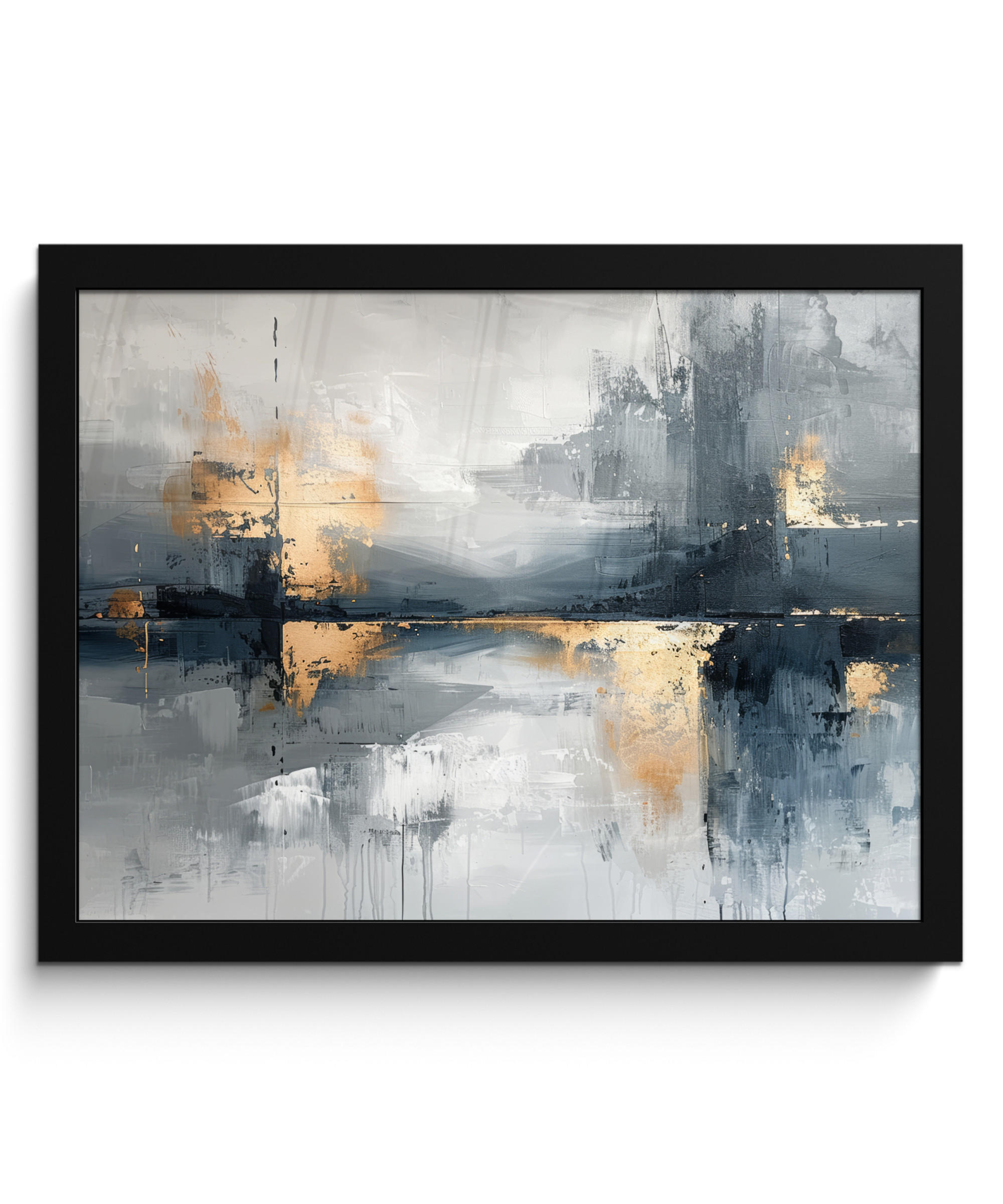 POSTER MIT RAHMEN Kunst - Grau - Gold - Abstrakt 40x30 cm - Dunkelgrau, Papier (40/30cm) - MuchoWow