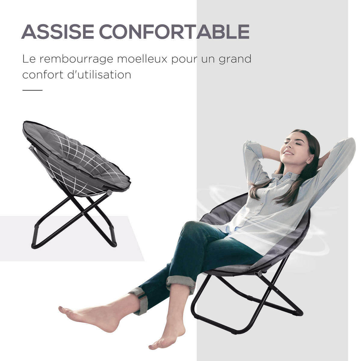 GARTENKLAPPSESSEL DE-17757 mit 600D Oxford-Kissen Grau - Grau, Metall (80/75/80cm) - ComfortXL