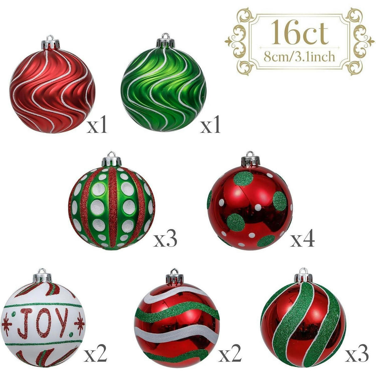 WEIHNACHTSKUGELN 16-teiliges Set 8 cm Rot Grün Weiß - Multicolor, Kunststoff (8/8/8cm)