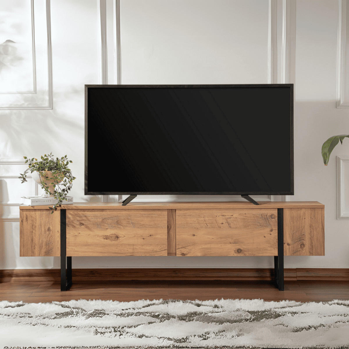 TV-MÖBEL mit 2 klapptüren - serenity 180/29,5/50 cm - Schwarz/Kieferfarben, Holzwerkstoff (29.5/50/180cm) - Calicosy