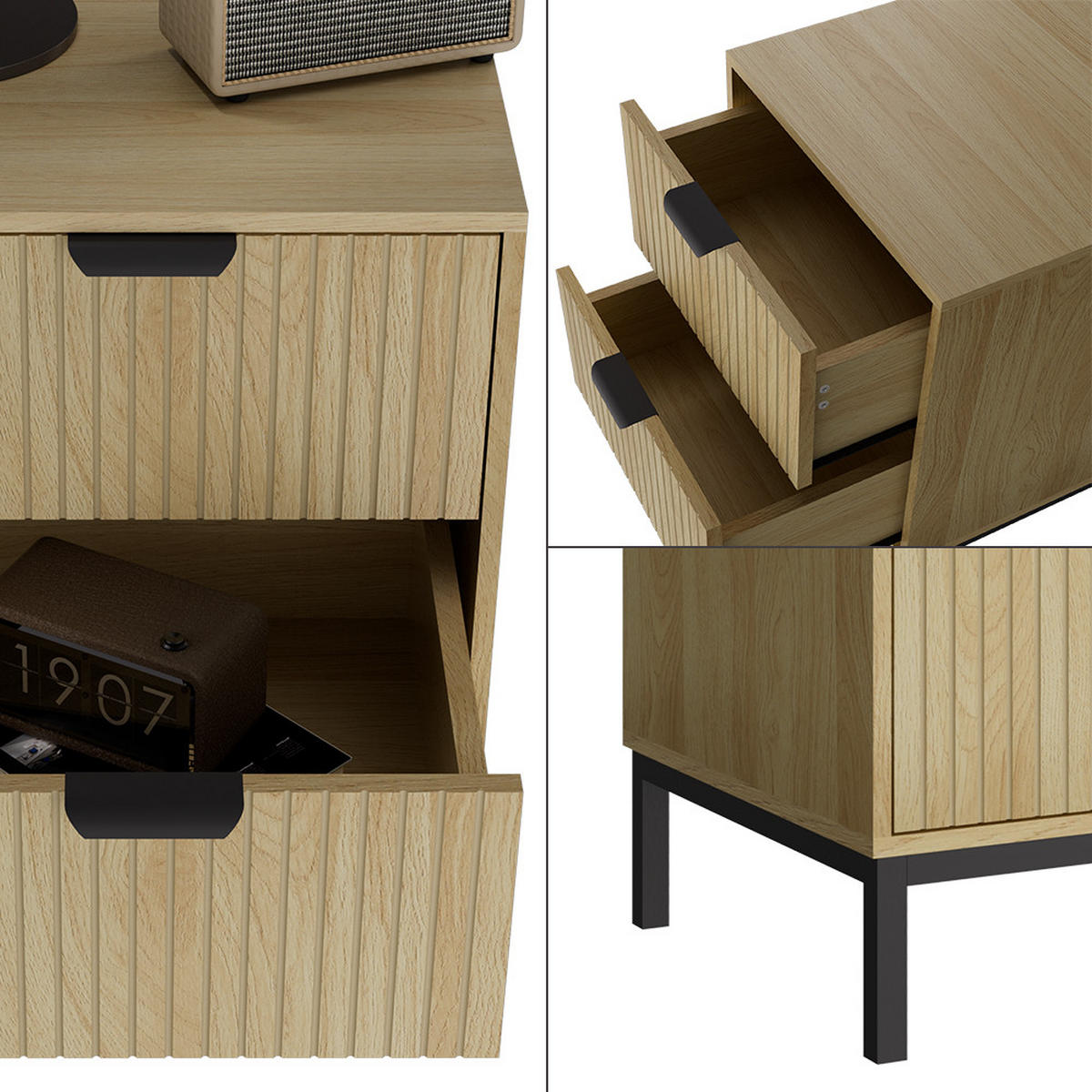 NACHTTISCH Lennox Eiche 40 x 52 cm 2er Set - Eichefarben/Schwarz, Holzwerkstoff (40/52/40cm) - Vicco
