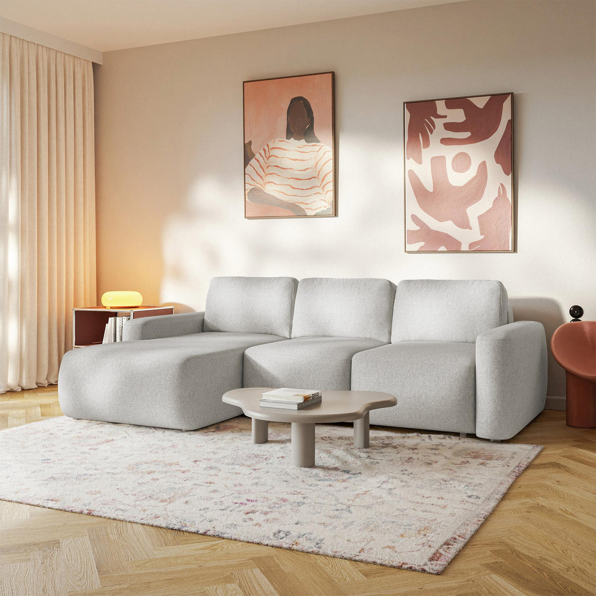 ECKSOFA Carnos Mini Graubeige Chenille - Taupe/Schwarz, Kunststoff/Textil (238/164cm) - Selsey