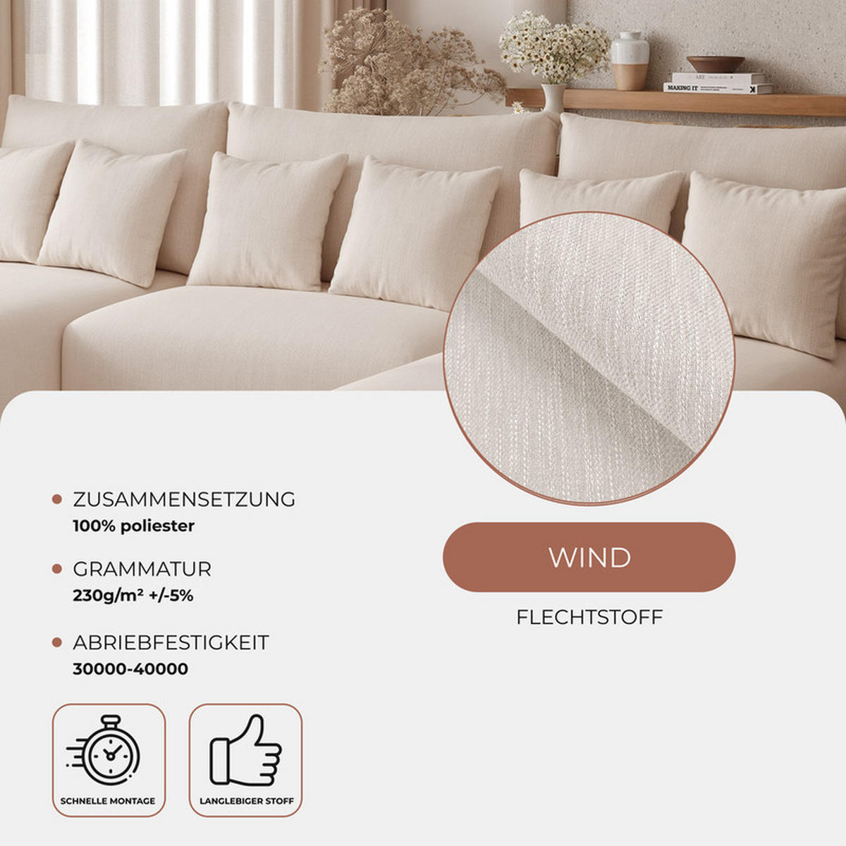 WOHNLANDSCHAFT ELVO mit Schlaffunktion und Bettkasten Creme - Creme, Holzwerkstoff/Kunststoff (300/91/190cm) - Idohome