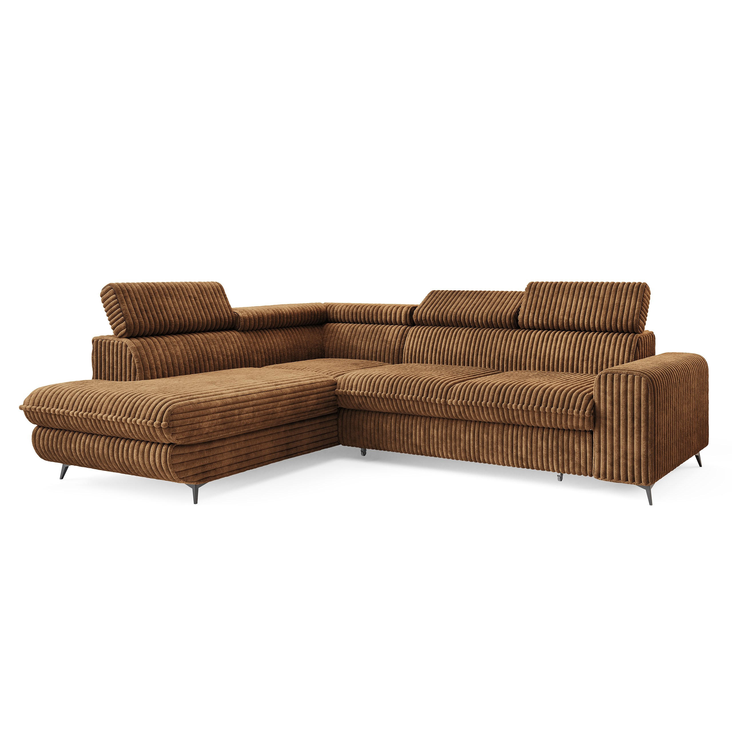 ECKSOFA VELISS Orange Kordstoff mit Schlaffunktion - Orange, Holz (255/193cm) - MASSENO