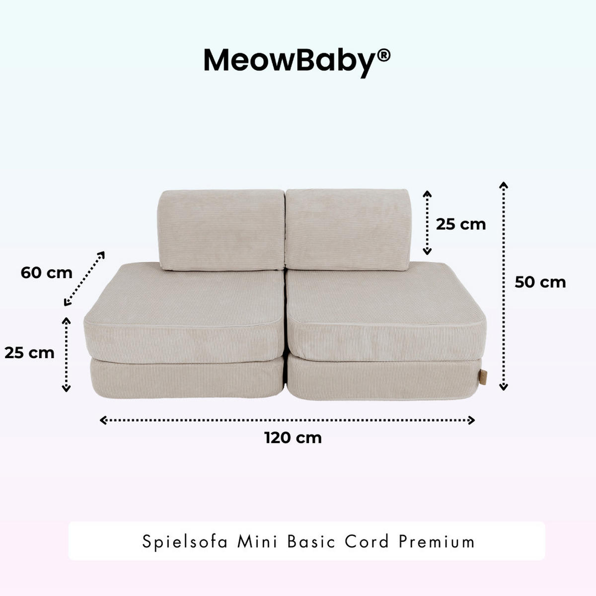 KINDERSOFA Pocket Basic modular 4-tlg. aus Slimcord in Beige - Ecru, Textil (120/25/60cm) - MeowBaby