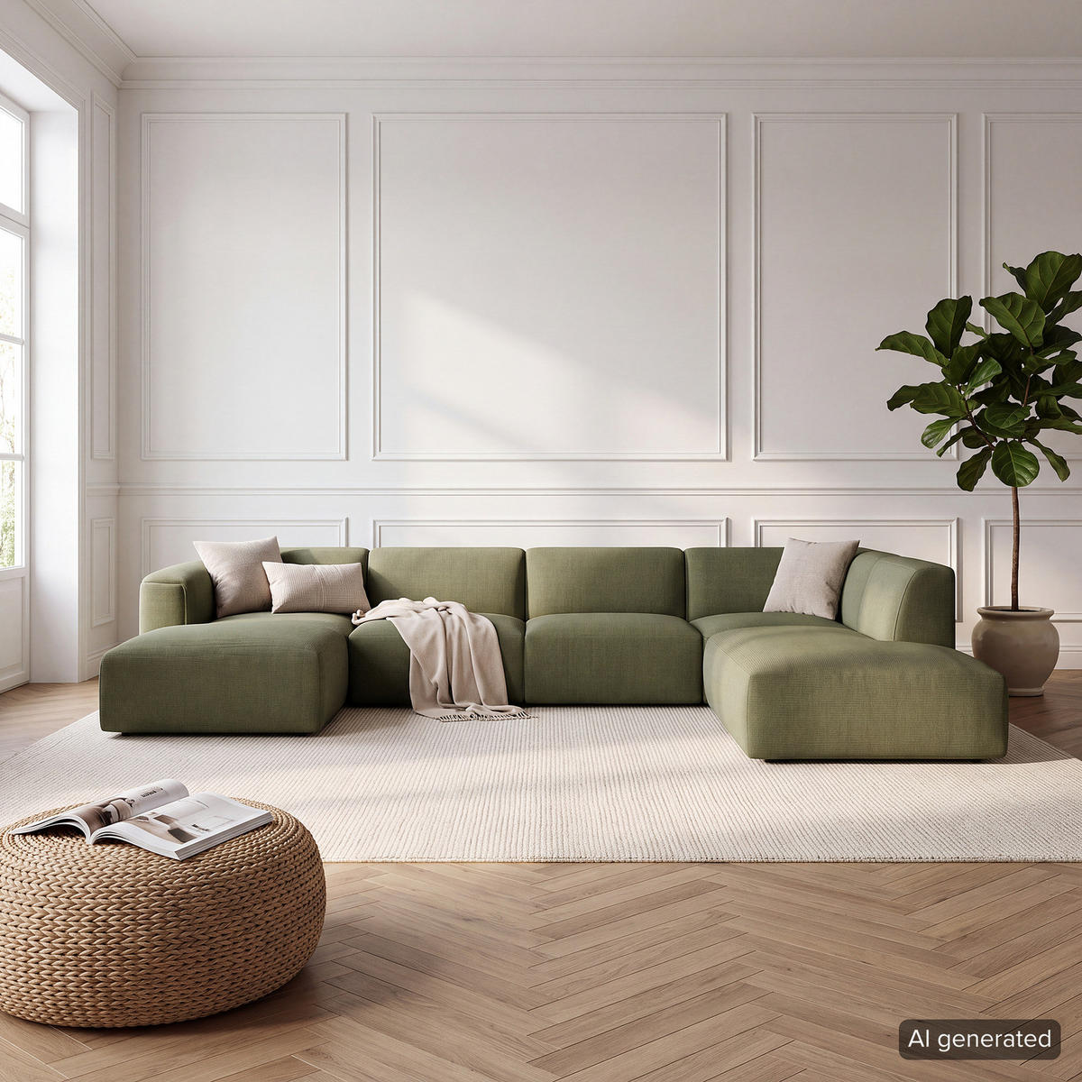 WOHNLANDSCHAFT mit Longchair - Dunkelgrün/Schwarz, Kunststoff/Textil (325/71/235cm) - home24