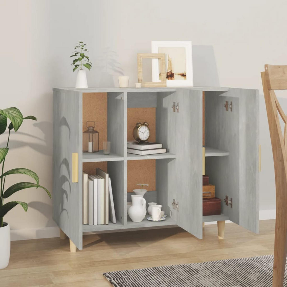 SIDEBOARD mit 3 Türen 90/34/80 cm aus Holzwerkstoff Betongrau - Hellgrau, Holz (90/80/34cm) - vidaXL