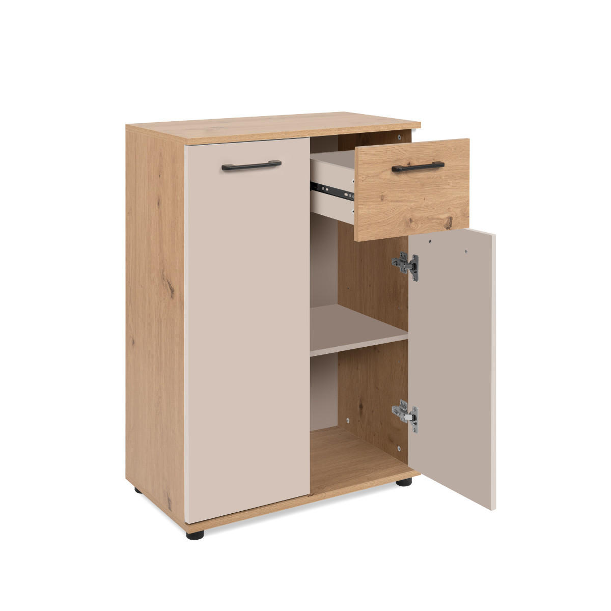 SIDEBOARD 2 Türen, 1 Schublade in Eicheneffekt und Kaschmir 35/85,5/60 cm - Eschefarben, Holzwerkstoff (35/85.5/39cm) - Calicosy