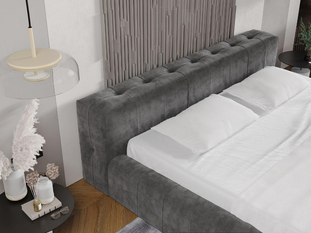 POLSTERBETT Lipari 140x200 Dunkelgrau - Dunkelgrau/Naturfarben, Holz/Textil (140/200cm) - Graingold